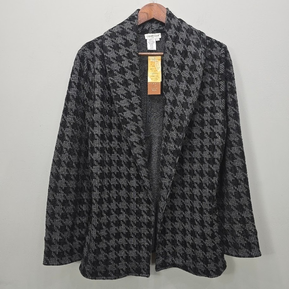 NWT Coldwater Creek Open Front Cardigan L Black Gray Houndstooth Deadstock USA